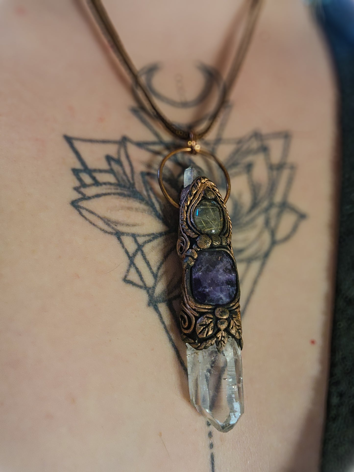 Wand Necklace- Chevron Amethyst + Golden Rutile